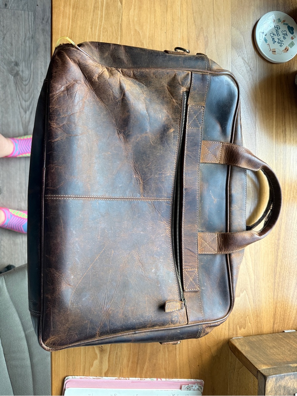 Vintage-Style Brown Leather Briefcase - Classic Men's Work Bag